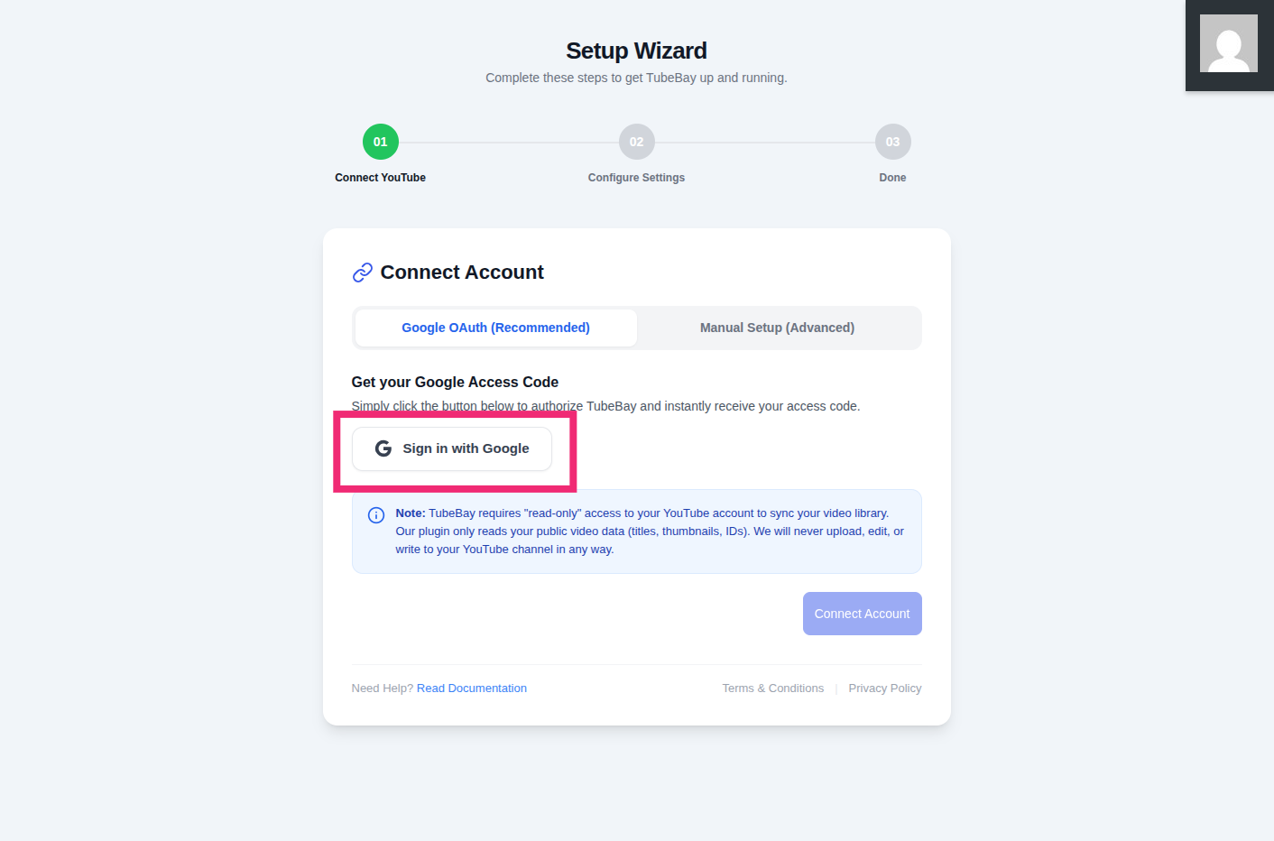 Wizard Step 1: Connect Account
