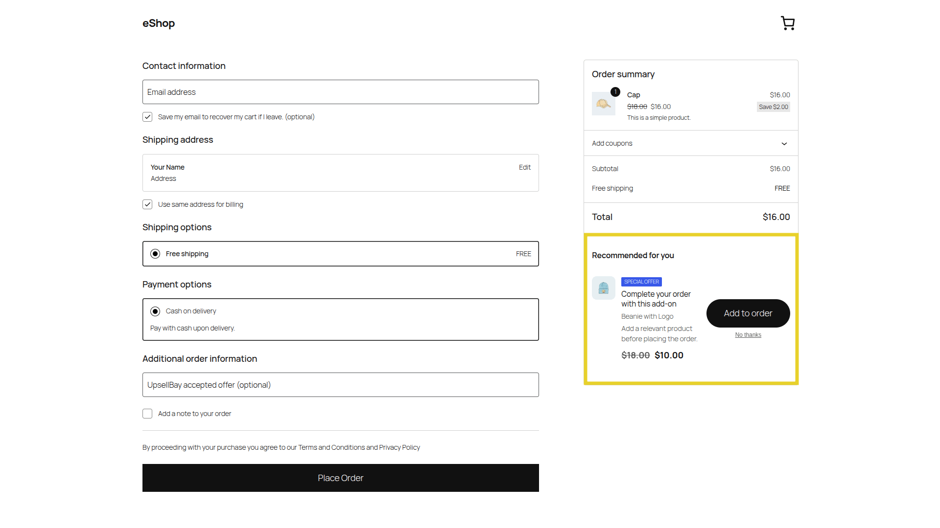 UpsellBay Storefront Checkout Page